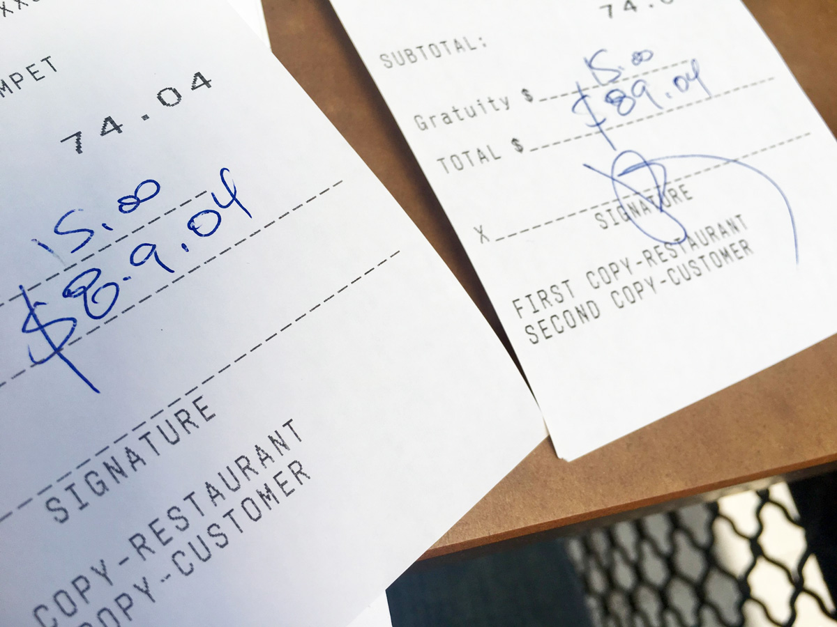 Tip written on receipt